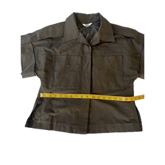 Olive Green LVIR Shirt Short Sleeve Button Up Relaxed Fit Utility Pockets - Picture 3 of 9